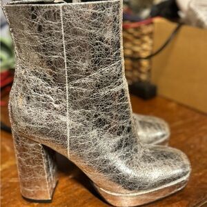 Women's Metallic Silver Platform Ankle Boots